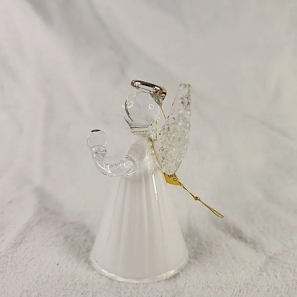 Crystal Christmas Bell Ornament Angel With Gold Halo And Wing Trim Praying
